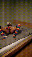 Having fun in my rainbow socks.