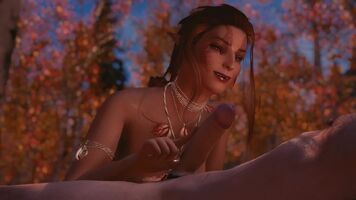 Bosmer wildling comes across a man deep within the forest.