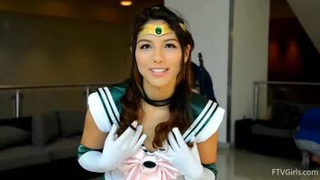 Melody Wylde As Sailor Jupiter In Public With ButtPlug GIF